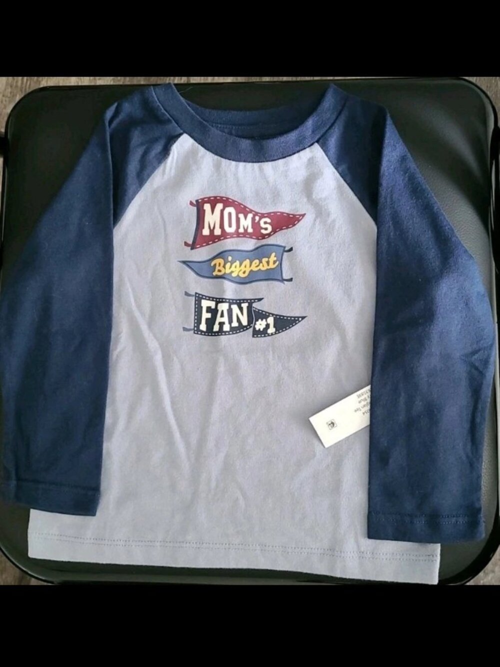 NWT 🏅 Baby Long Sleeve Shirt "Mom's Biggest Fan" Size 18 Months Blue & Gray